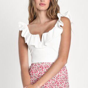 Lulus Play It Right White Ruffled Sleeveless Top - Size L